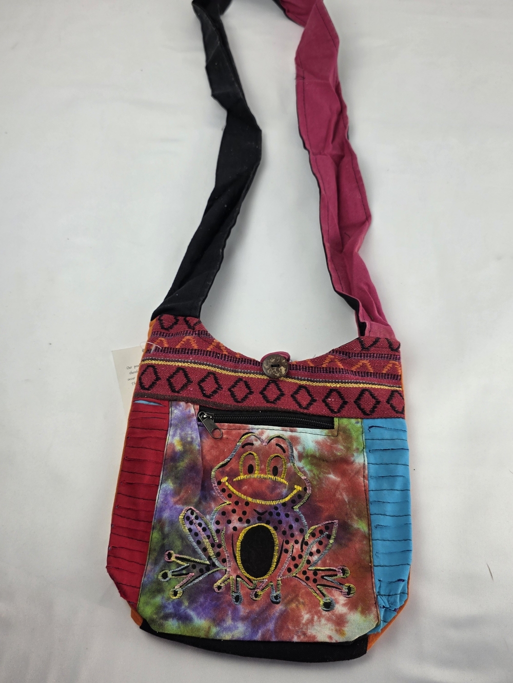 🌈 Frog Tie Dye Crossbody Bag Handmade in Nepal Boho Festival Purse NWT